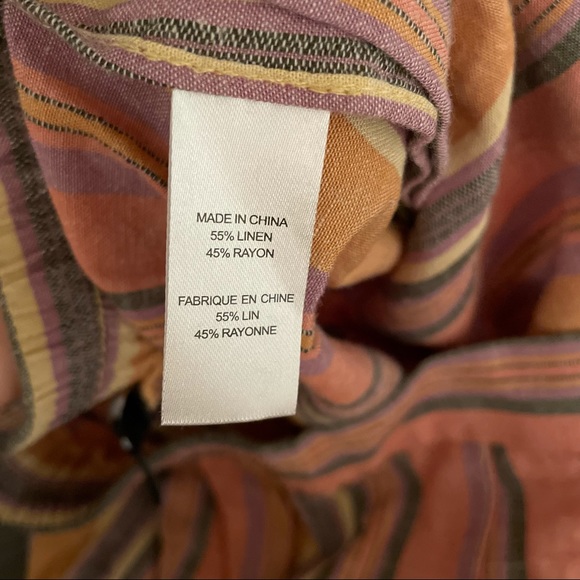 DREW (Anthropologie) Whitney Coral Striped Wide Leg Side Slit Linen Blend Pants - Picture 13 of 15